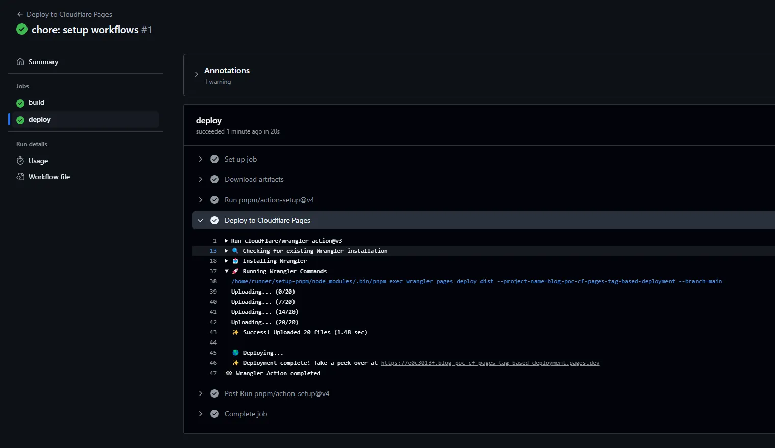 Detail view of each job from a workflow. You can see the running steps inside the job