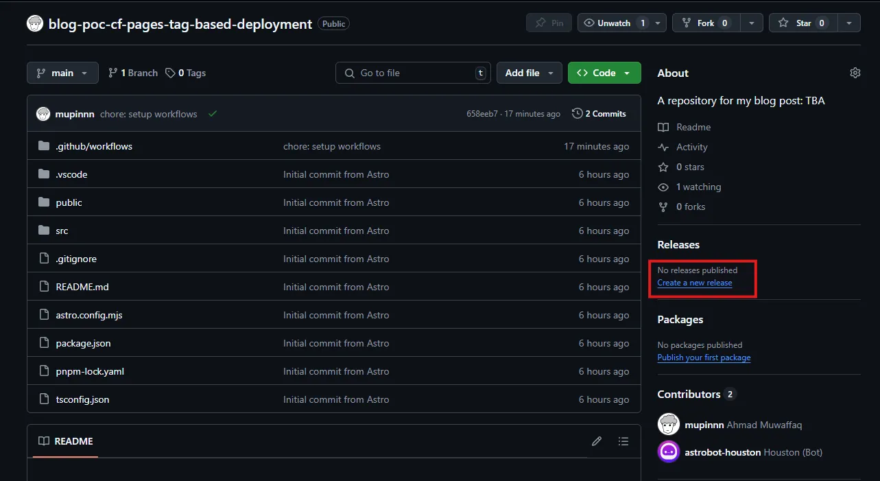 GitHub repository main page. There is a red box that indicating the location of the Releases section