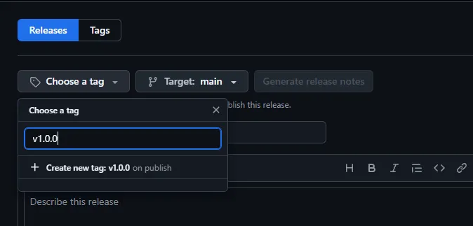 Create tag view on GitHub Releases page