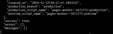 Terminal view after successfully executing command to change the production branch