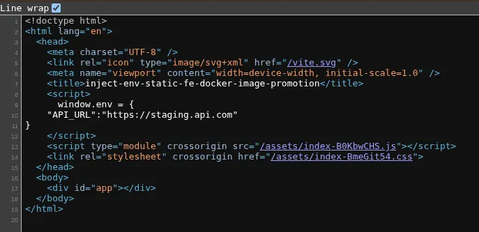 Page source dengan window.env staging